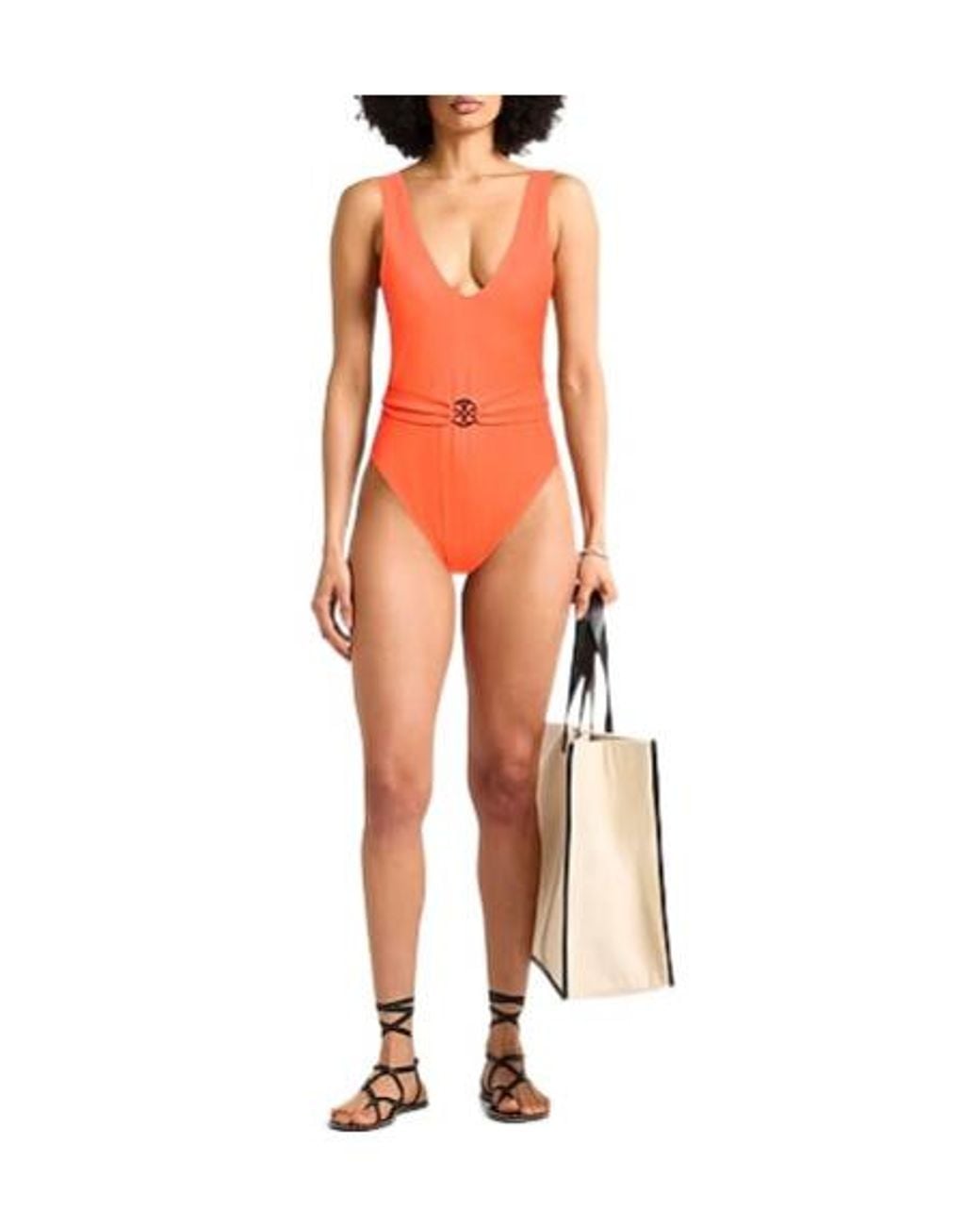 Tory Burch Orange Plain Colour One-Piece Swimsuits