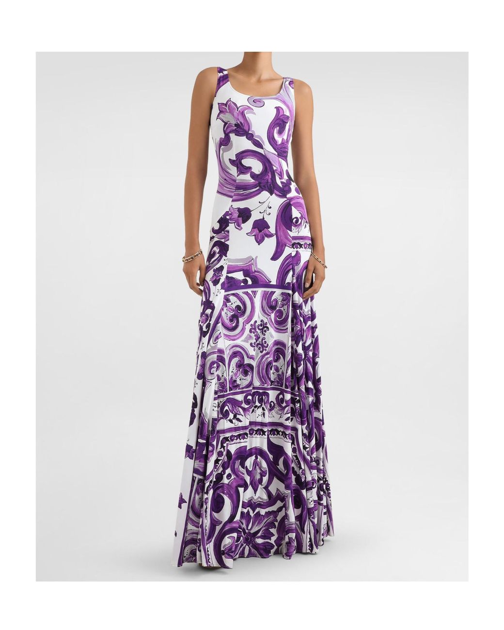 Dolce & Gabbana Purple Maiolica-Print Midi Dress