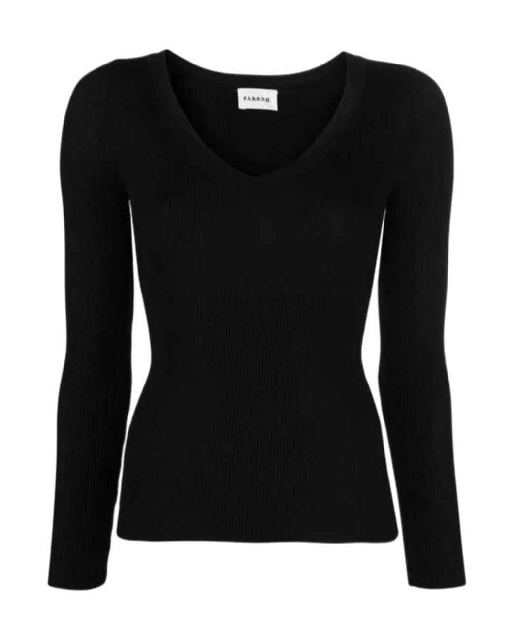 P.A.R.O.S.H. Black V-Neck Fine-Knit Top
