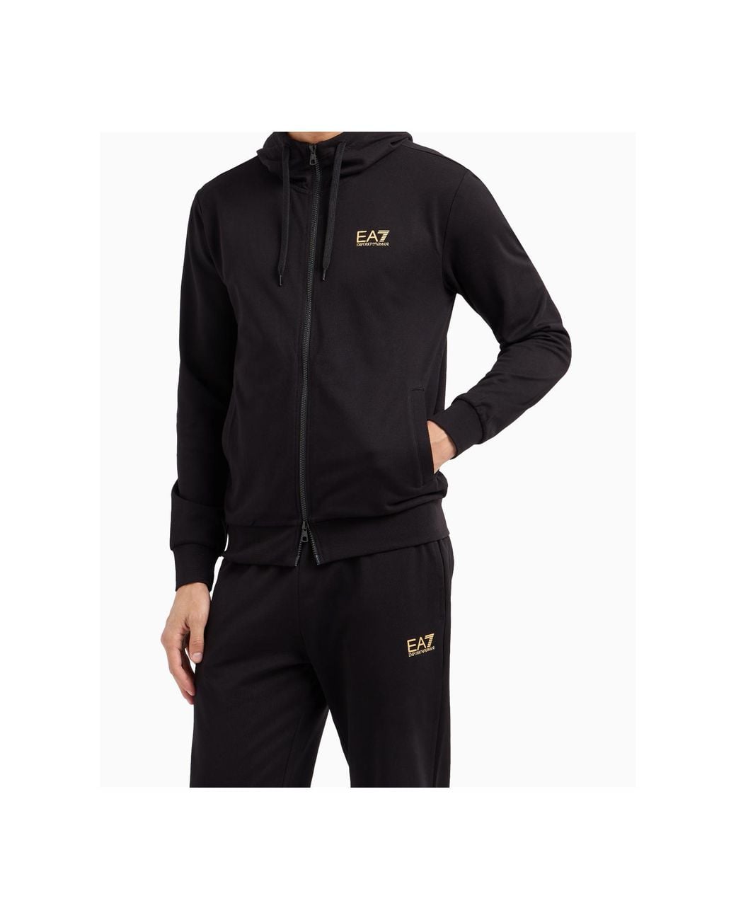 EA7 Blue Logo-Detail Zip-Up Hoodie for men