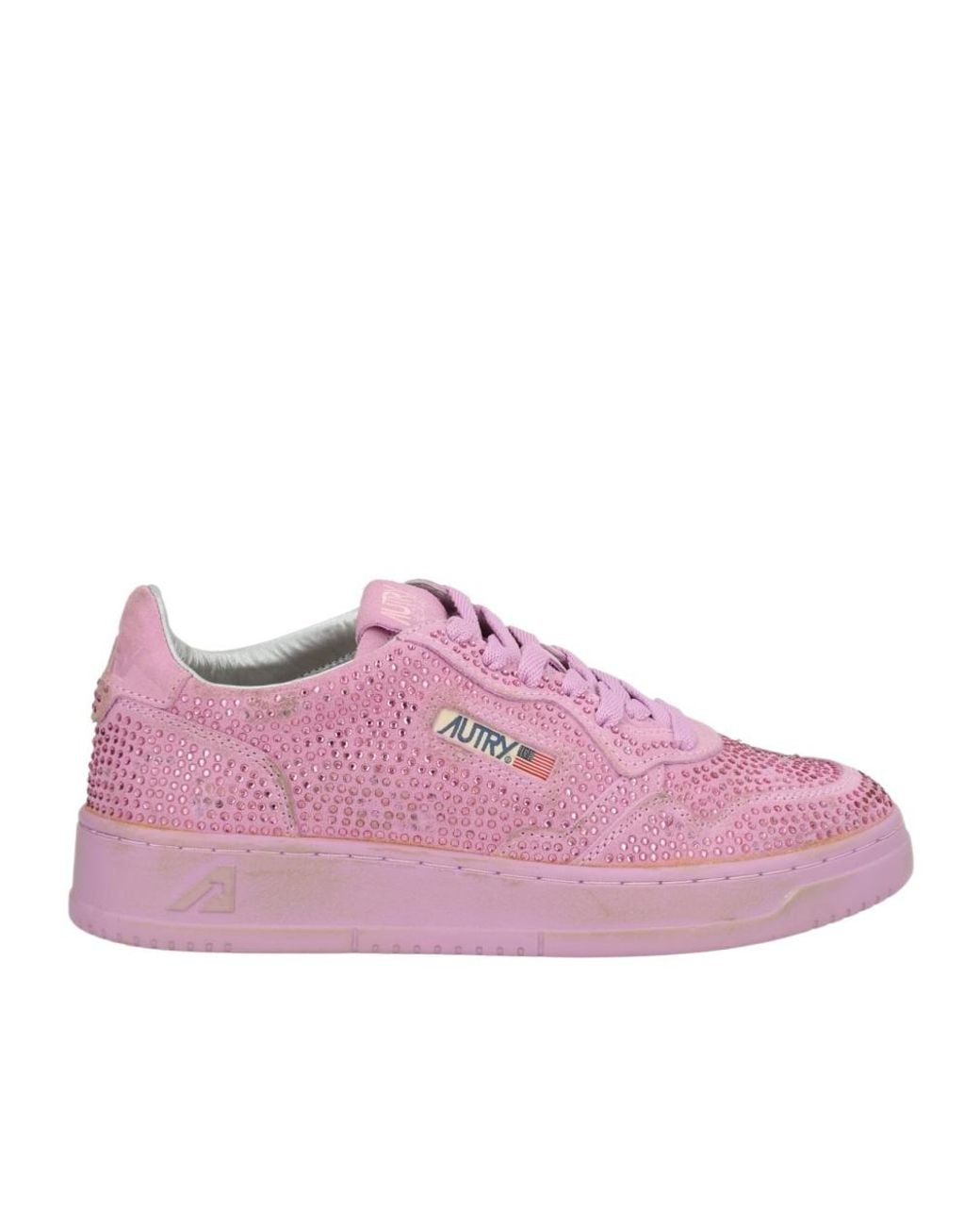 Autry Pink Embellished Lace-Up Sneakers
