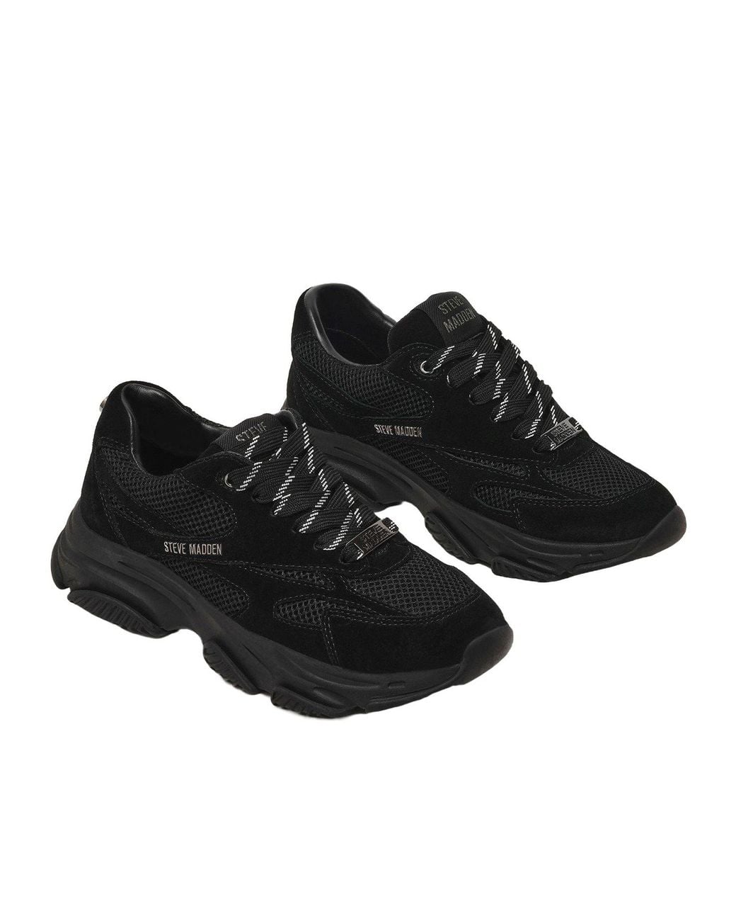 Steve Madden Black Meshpaneled Laceup Sneakers