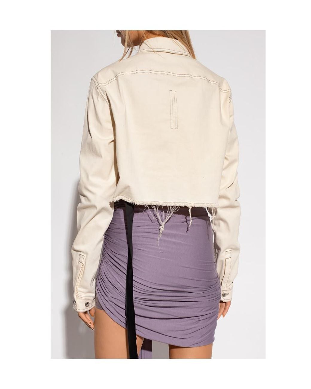 Rick Owens White Frayed Detailed Denim Jacket