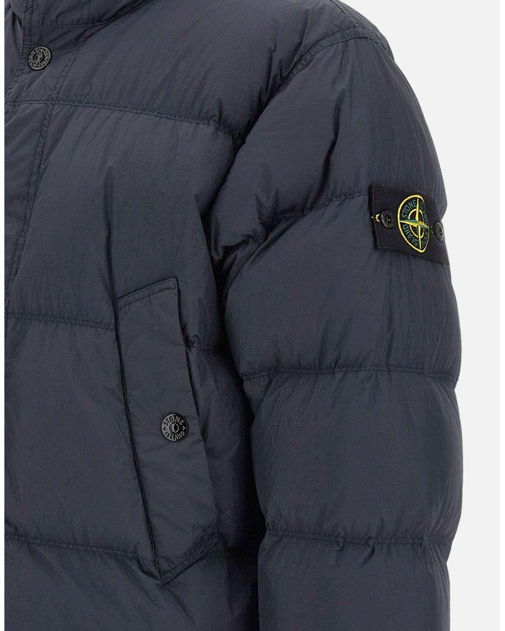 Stone Island Blue Logo Patch High Neck Puffer Jacket for men