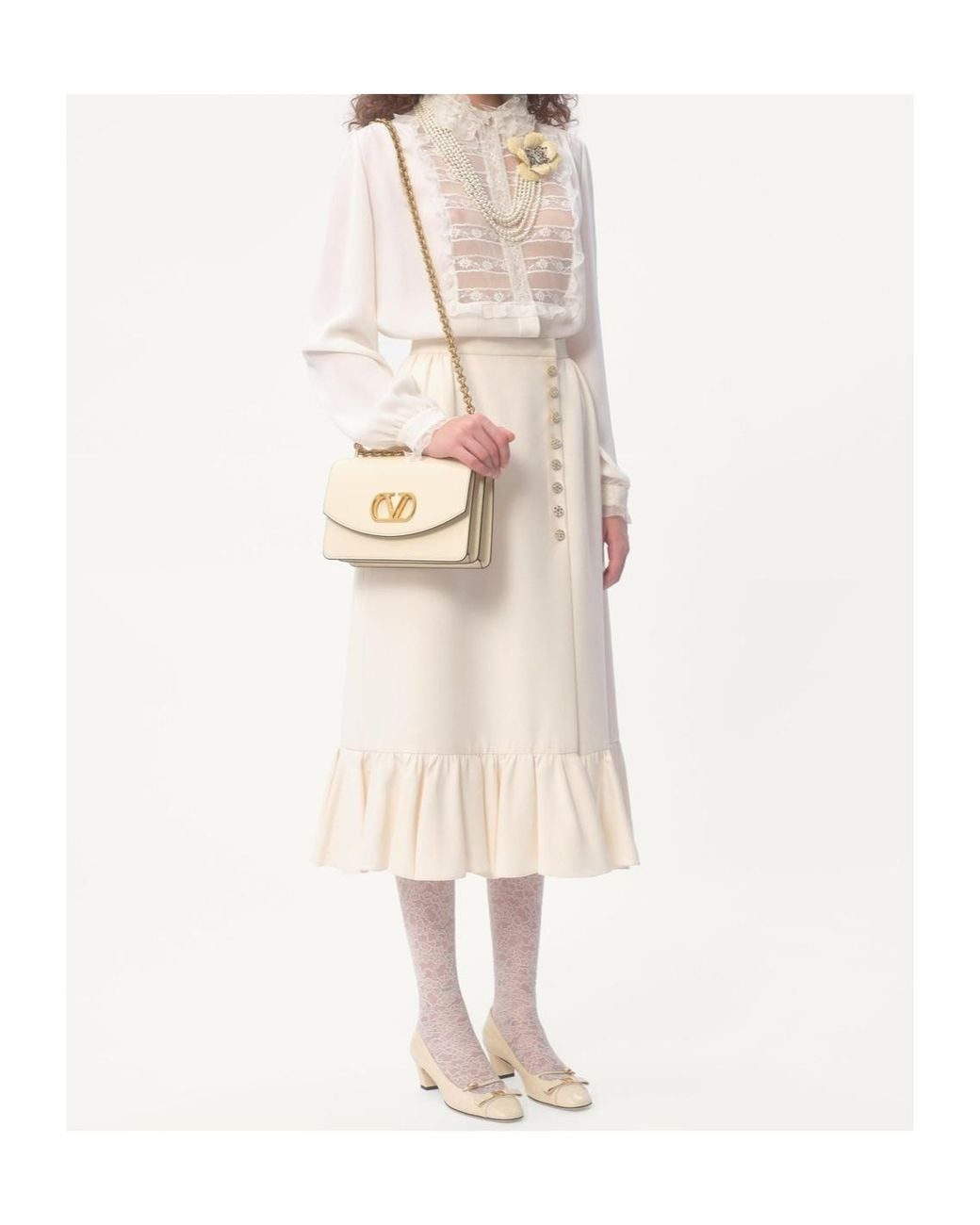 Valentino White Ruffle Detailed Georgette Shirt
