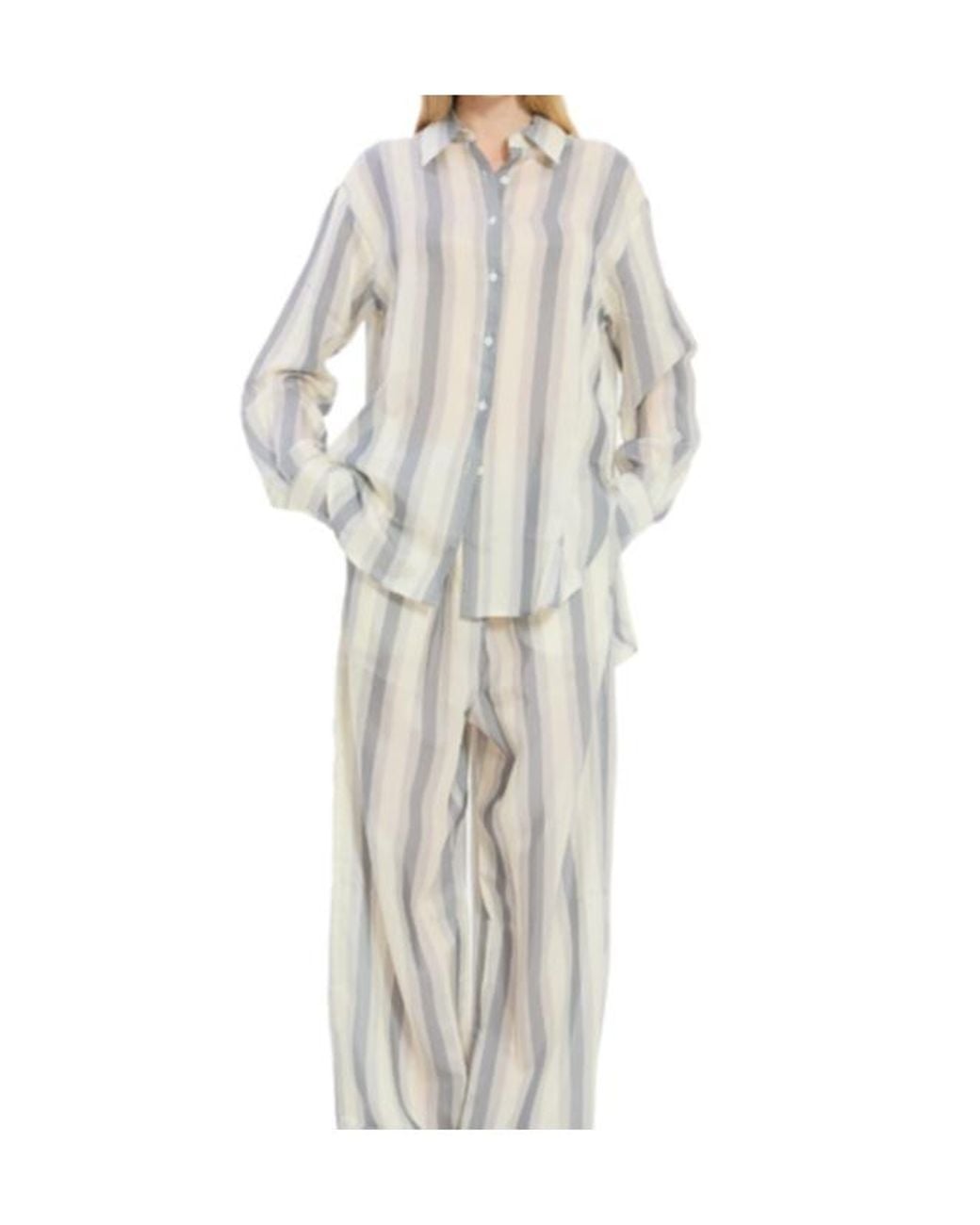 Frankie Shop White Peri Striped Fluid Shirt