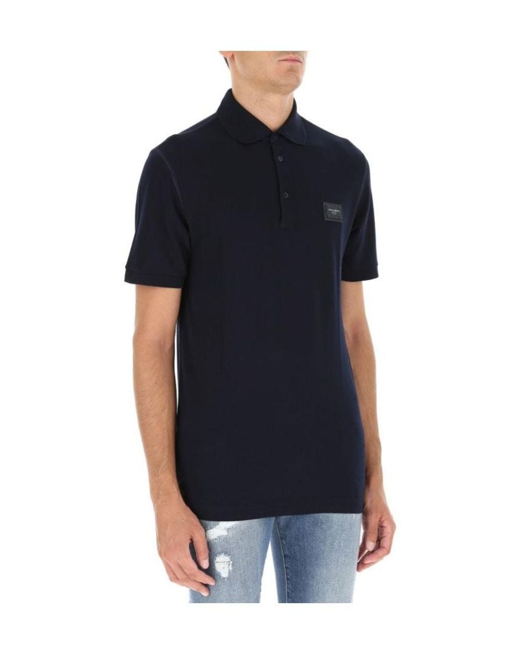 Dolce & Gabbana Black Logo Patch Polo Shirt for men