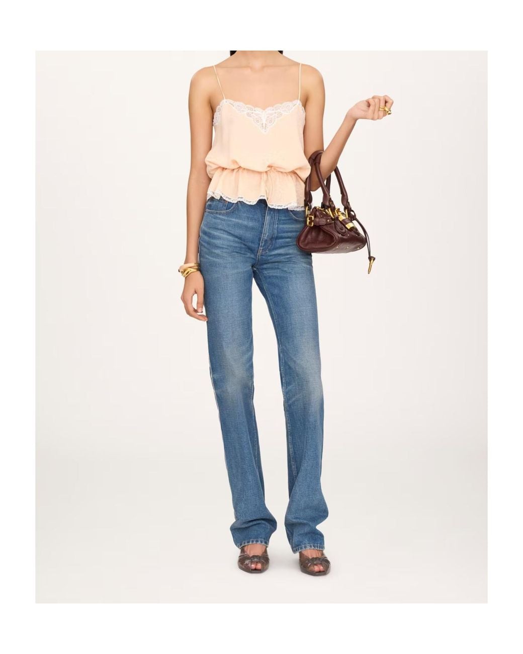 Chloé Pink Chloé Lace-Trim Peplum Camisole Top