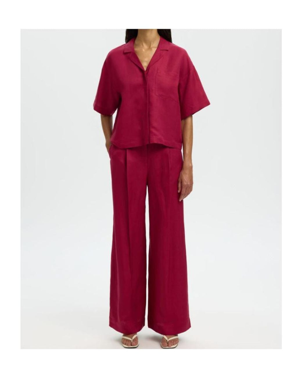 SELECTED Red Boxy Short-Sleeve Shirt