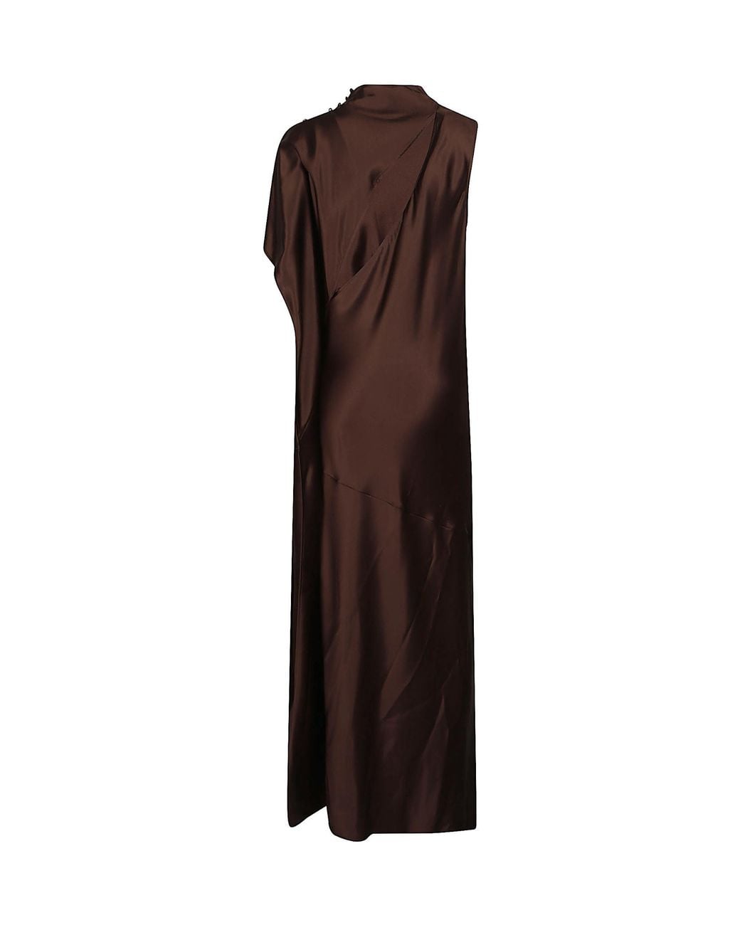 Pinko Brown ロングワンショルダーサテンドレス
