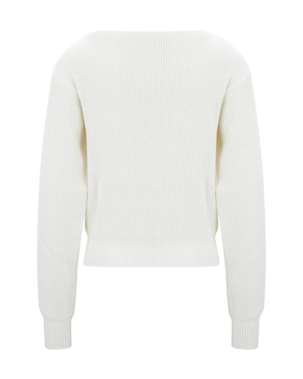 Victoria Beckham White Long-Sleeve Solid-Color Knit Top