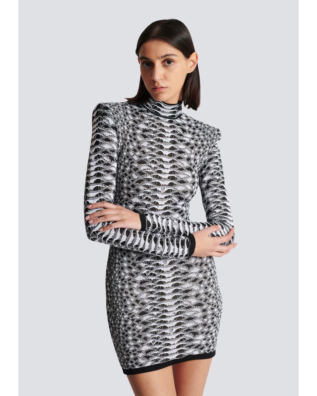 Balmain Multicolor Short Snakeskin Textured Knit Dress