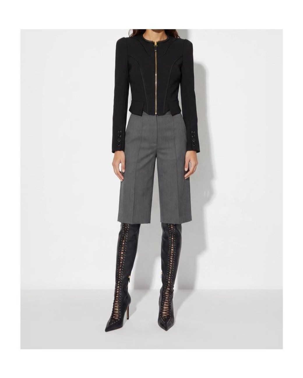 Elisabetta Franchi Black Zip Cropped Jacket