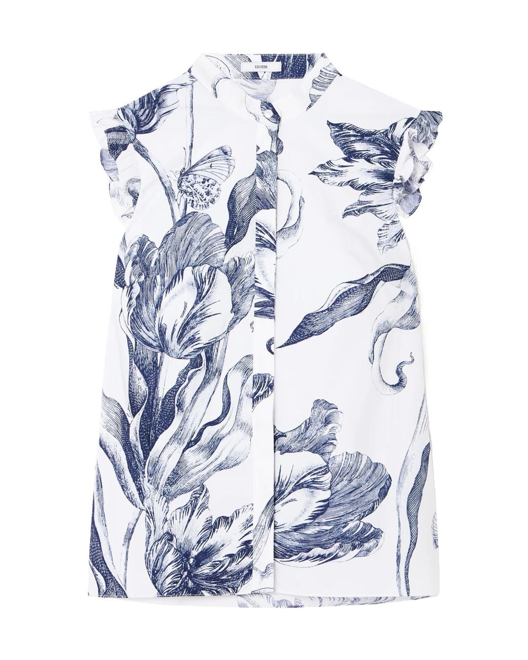 Erdem Blue Ruffle Print Shirt