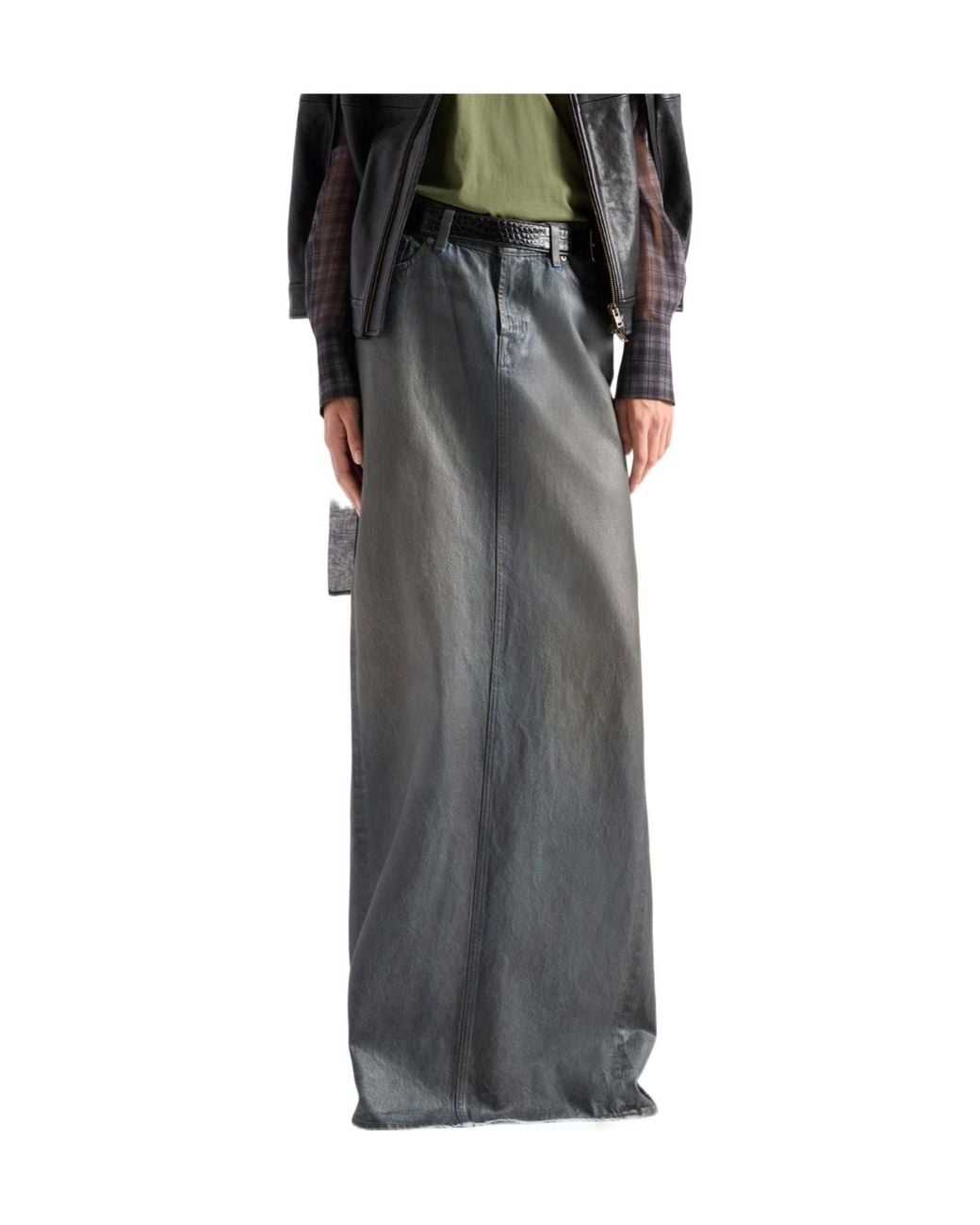 7 For All Mankind Gray Coated Denim Skirt