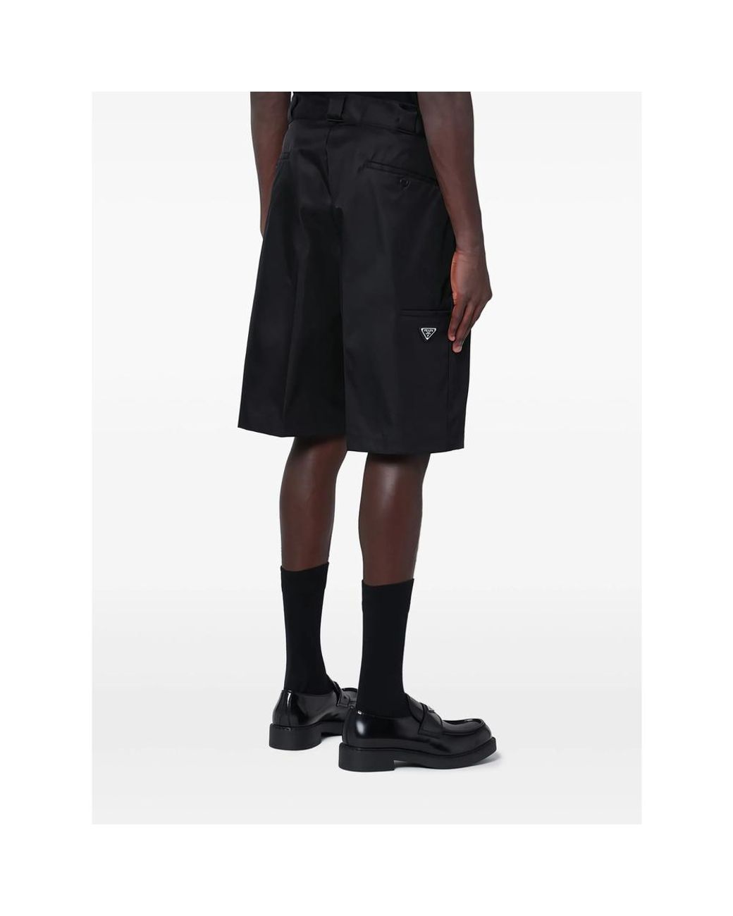 Prada Black Logo Plaque Bermuda Shorts for men