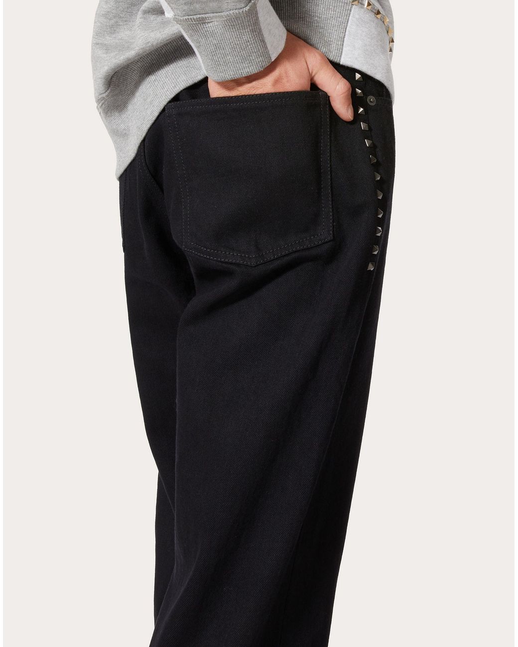 Valentino Black Stud Detailed Straight Leg Jeans for men