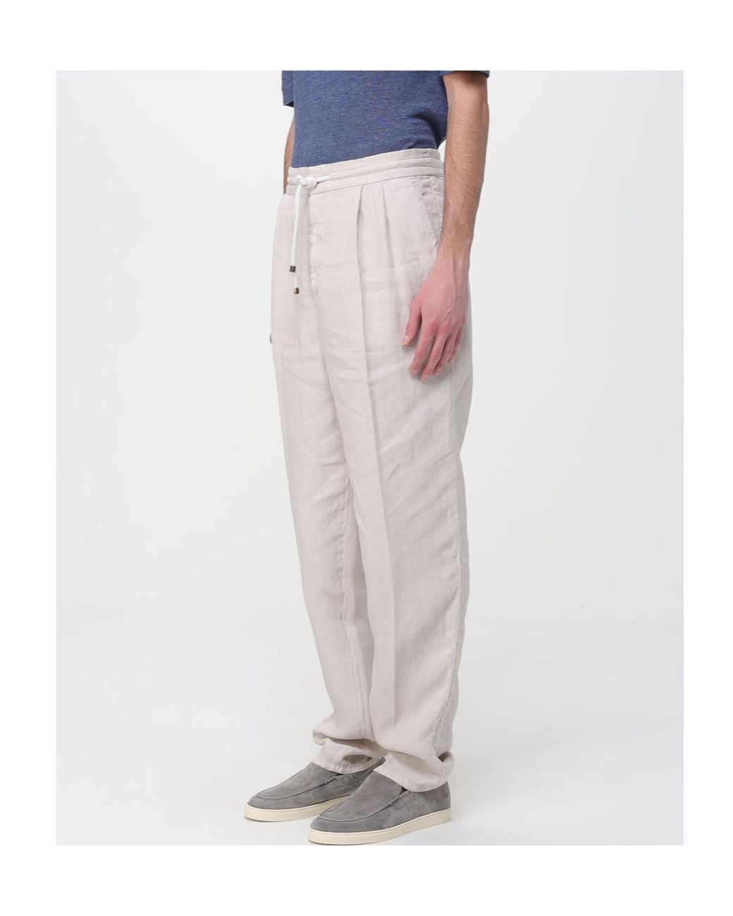 Brunello Cucinelli White Elasticated Waistband Drawstring Pants for men