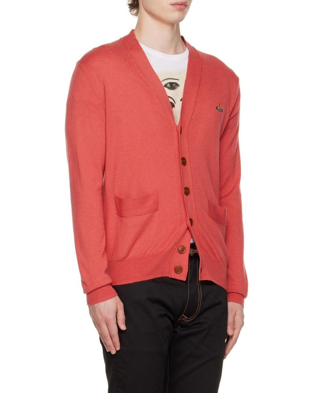 Vivienne Westwood Red V-Neck Knitted Cardigan for men