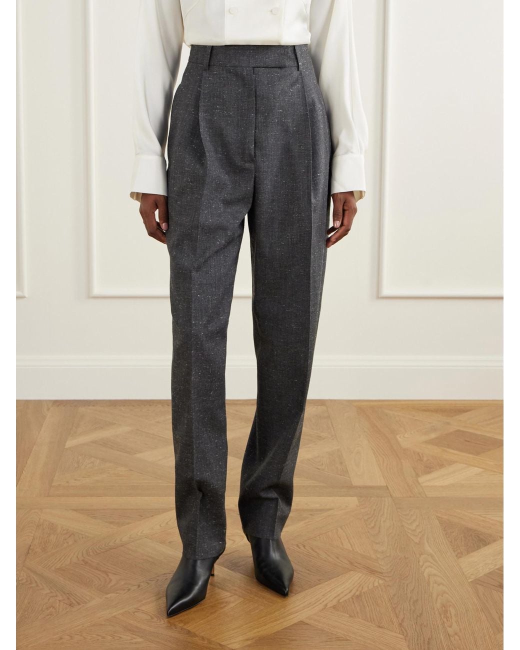 Rohe Gray Daria Pleated Wool-Blend Straight-Leg Pants