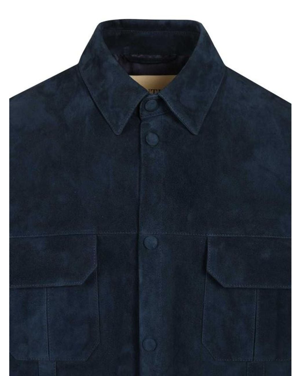 Valentino Blue Vgold Velour Leather Jacket for men