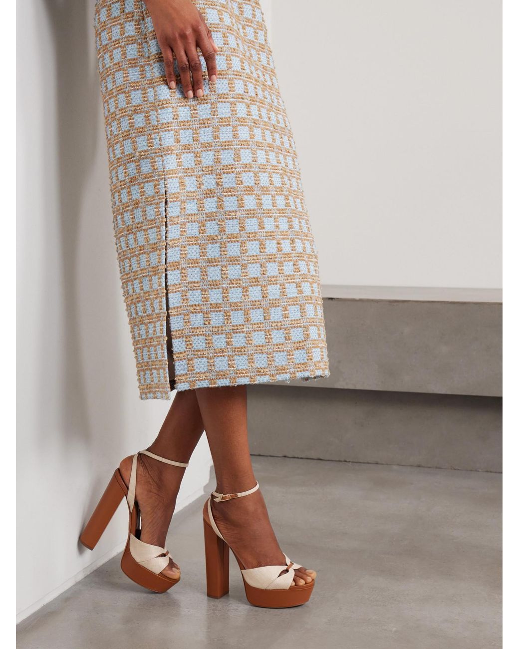 Aquazzura White Villette 140 Linen And Leather Platform Sandals
