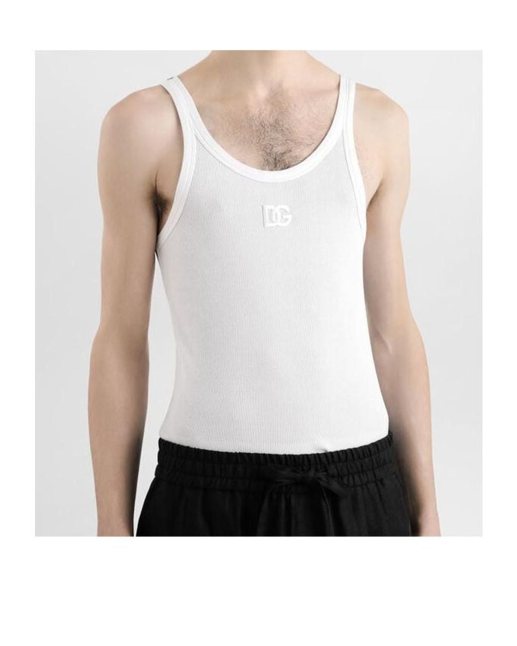 Dolce & Gabbana White Logo Embroidered Tank Top for men