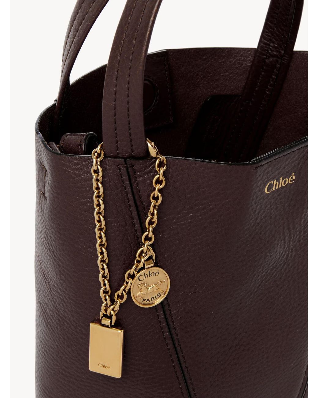 Chloé Brown Chloé Spin Logo Printed Small Top Handle Bag