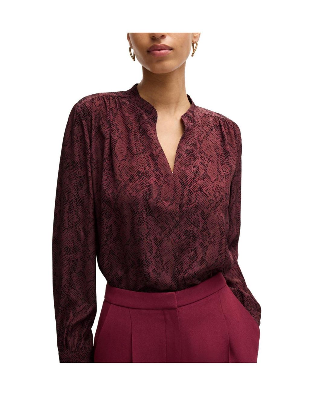 Boss Red Standcollar Halfplacket Snakeprint Top