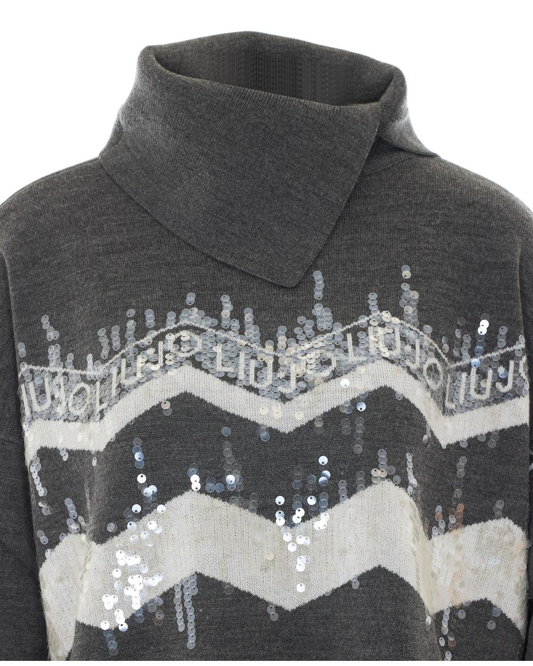 Liu Jo Gray Sequined Intarsia Knitted Sweater