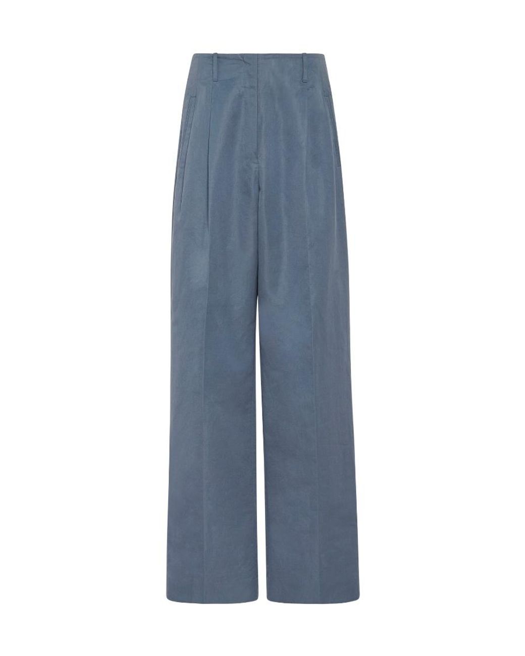 The Row Blue Wide-Leg Cotton-Ramie Trousers