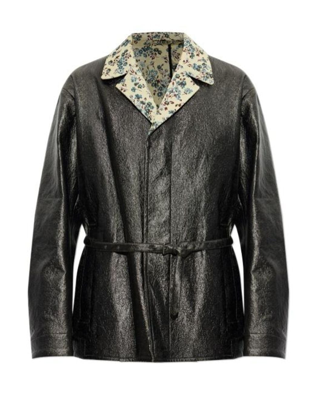 Dries Van Noten Black Coated Belted Jacket for men