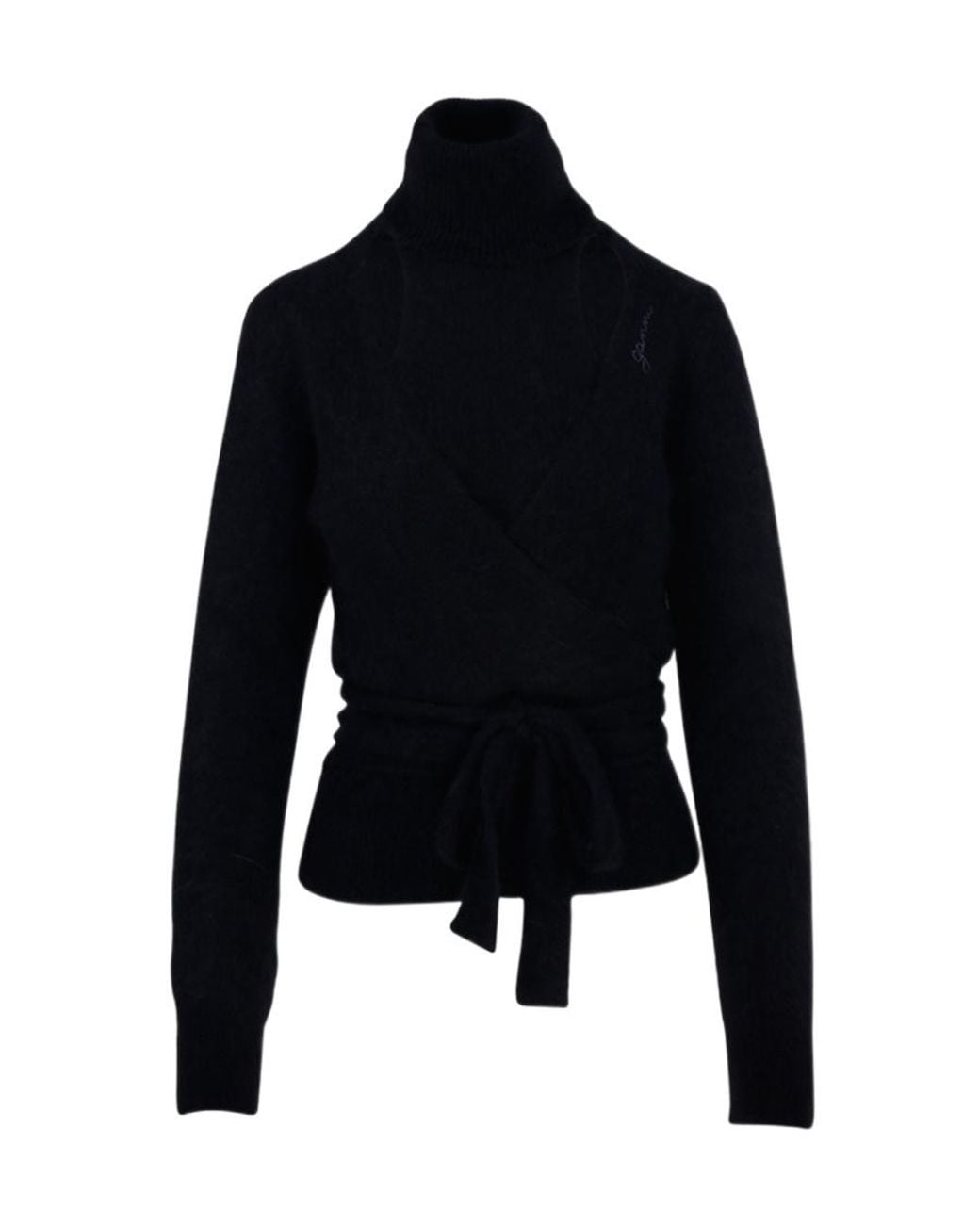 Ganni Black Brushed Wrap Blouse