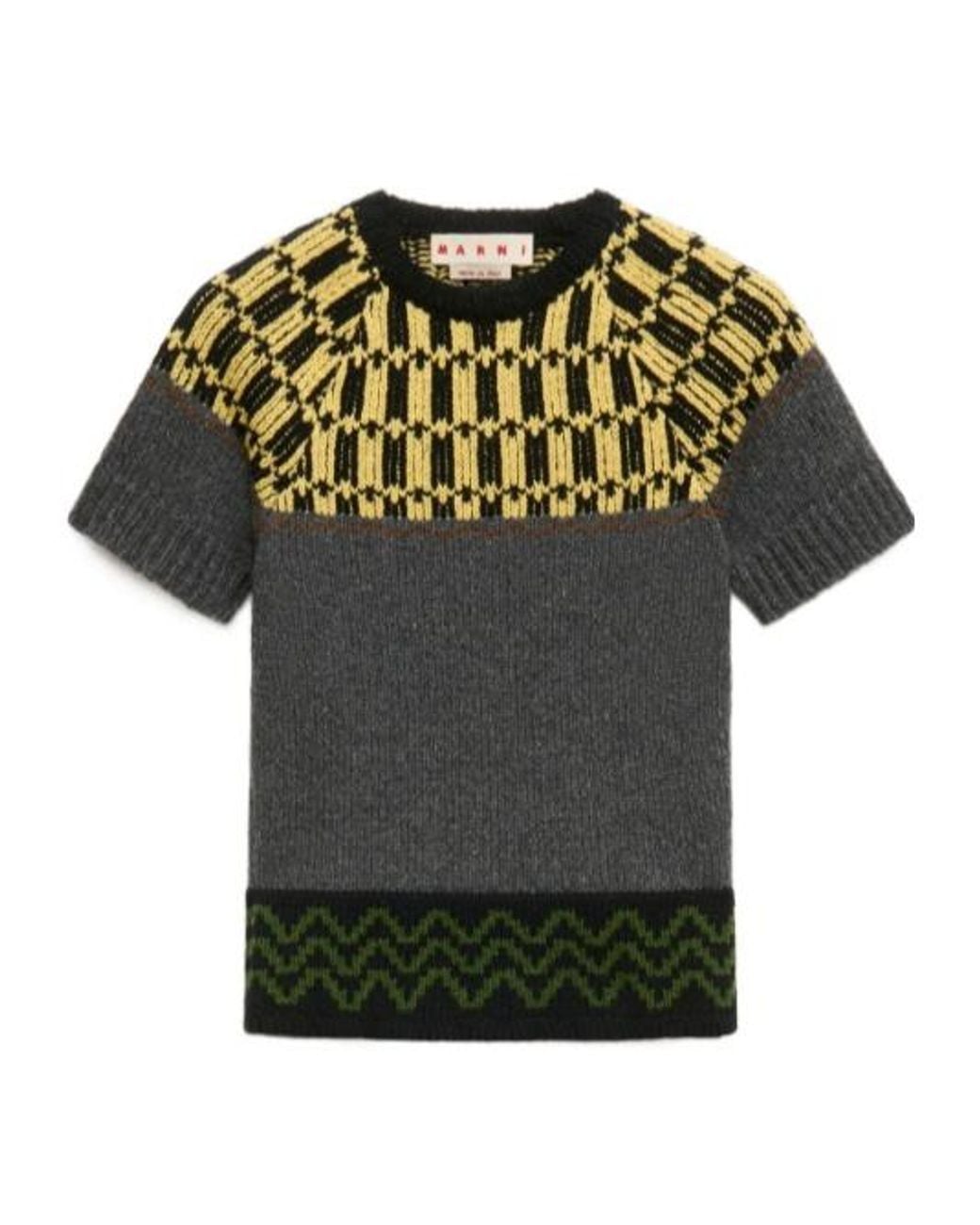 Marni Green Checked Short-Sleeve Knitted Sweater