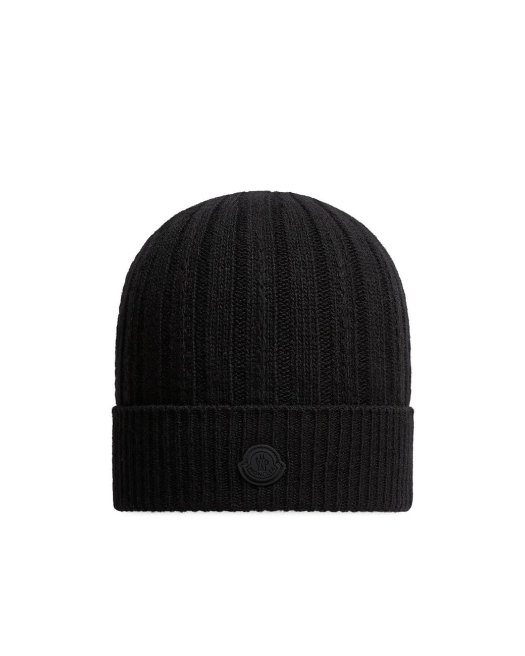 Moncler Black Logo Patch Ribbed Beanie
