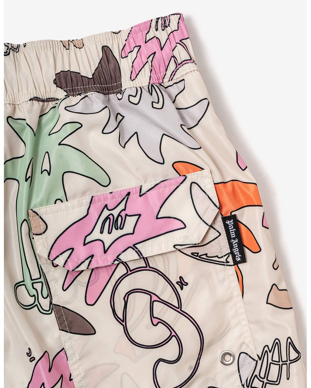 Palm Angels Pink Palmity-Printed Elasticated Drawstring Waistband Swim Shorts for men