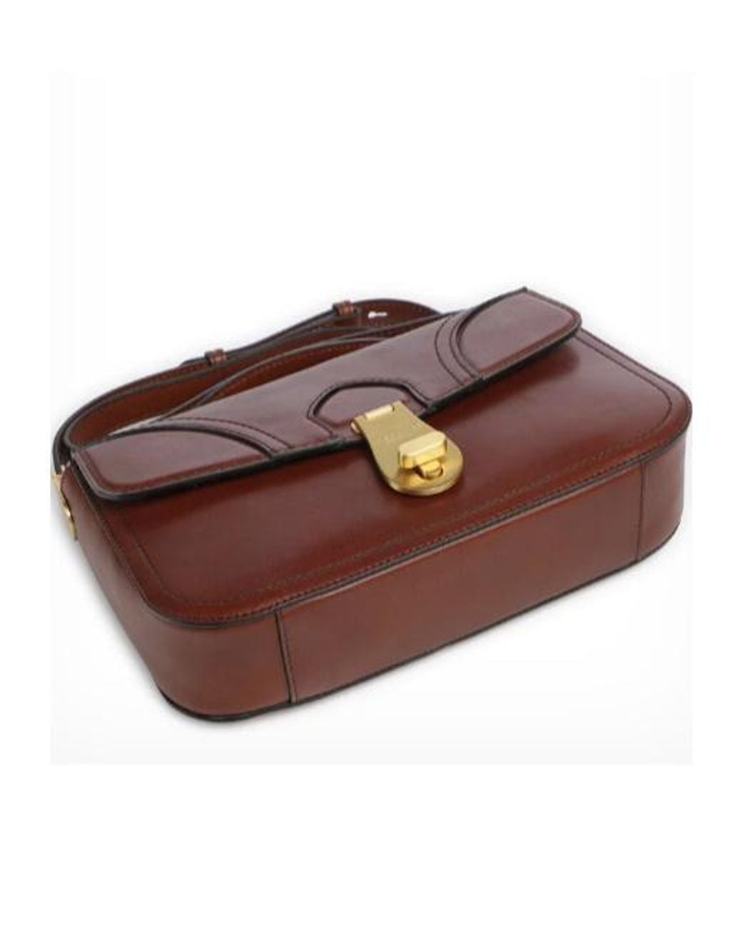 The Bridge Brown Mia Twist-Lock Leather Tote Bag
