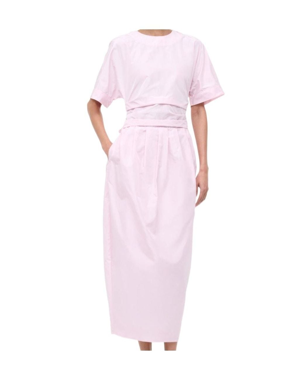 Staud Pink Michelina Tie-Waist Midi Dress