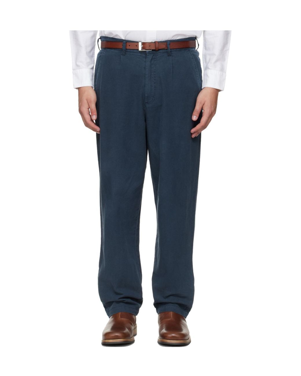 Barbour Blue Cotton Linen Relaxed Trouser for men