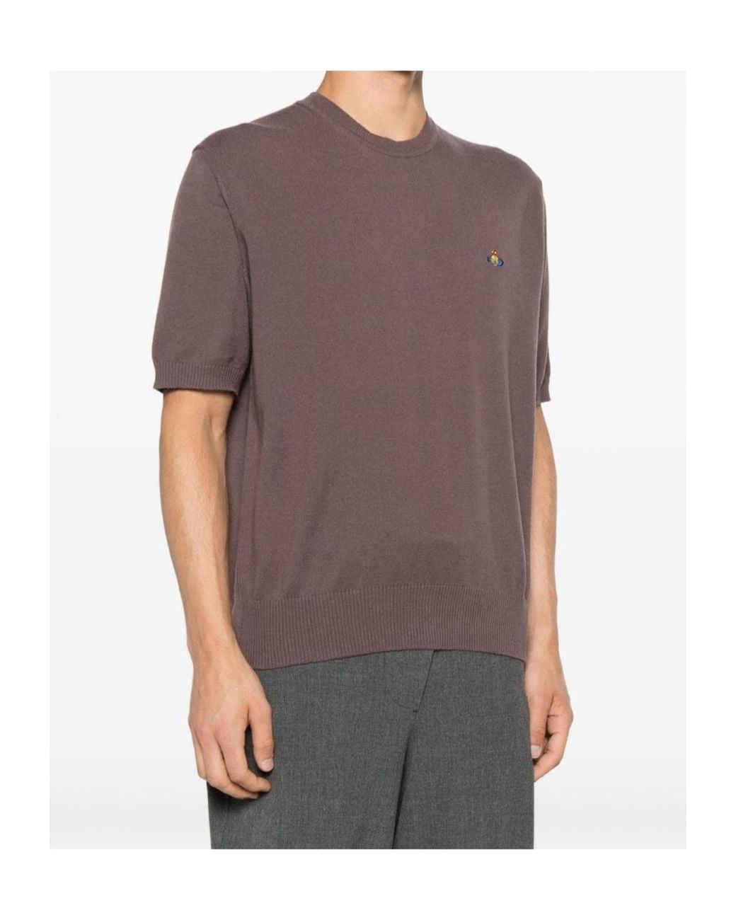 Vivienne Westwood Purple Logo-Embroidered Short-Sleeve Sweater for men