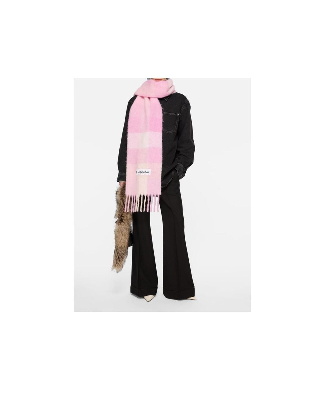 Acne Pink Logo Patch Checked Scarf for men