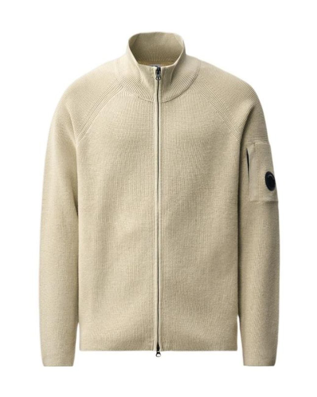 C P Company Natural Zip-Up Lens-Detail Sweater for men
