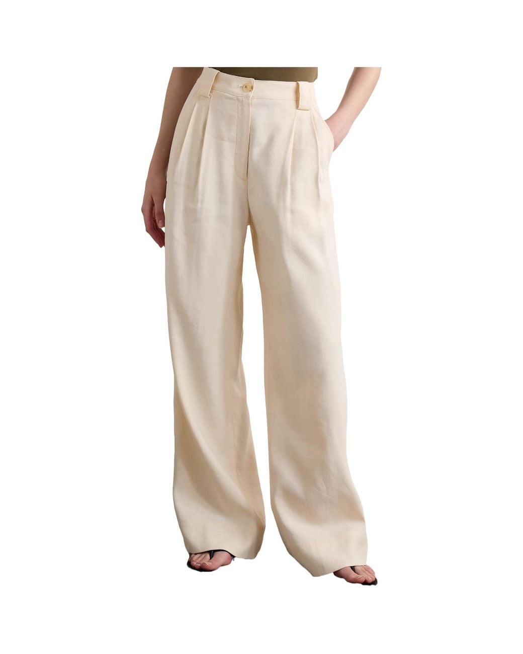 A.L.C. Natural Pleated Linen-Blend Twill Wide-Leg Trousers