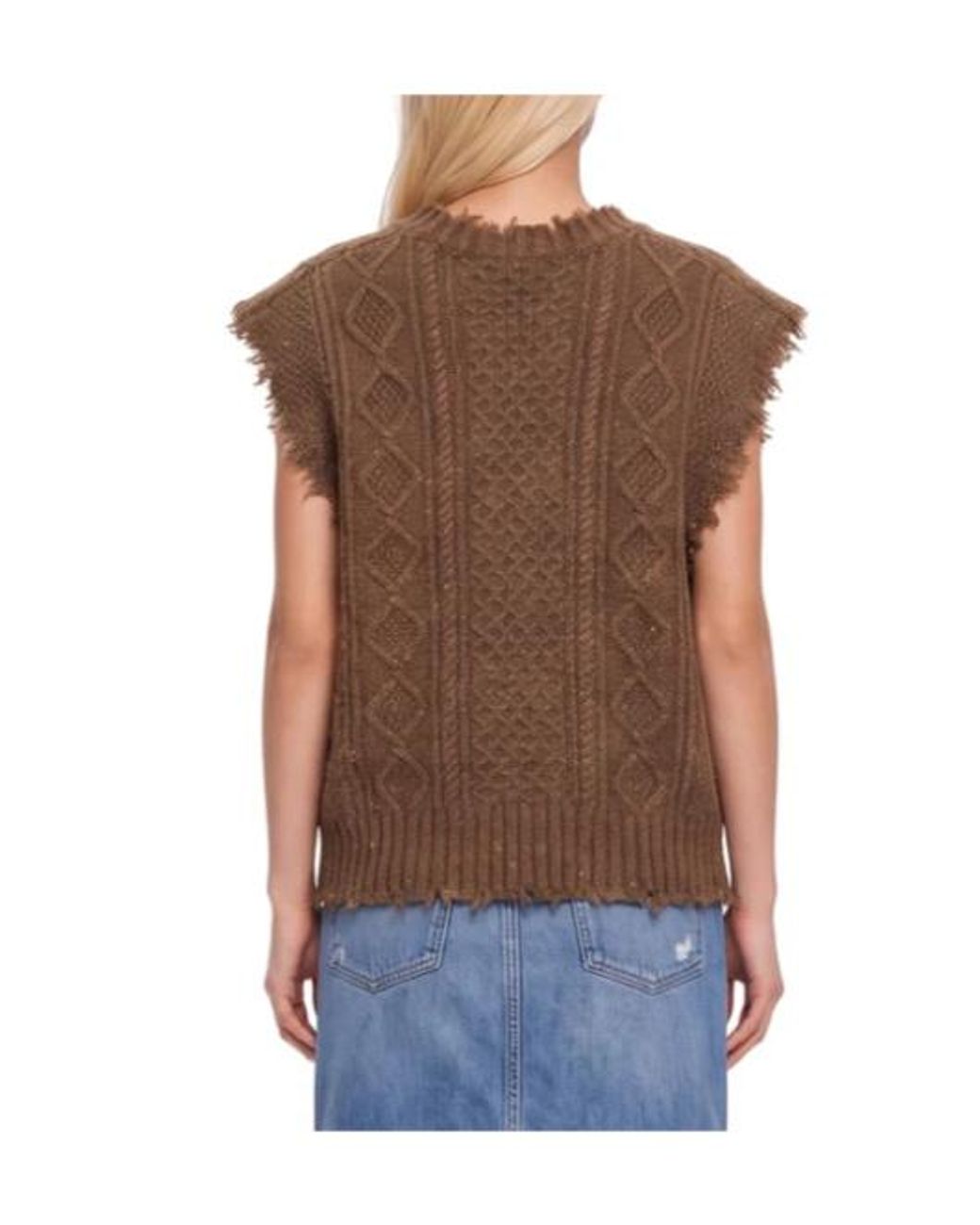 R13 Brown V-Neck Frayed Edge Top