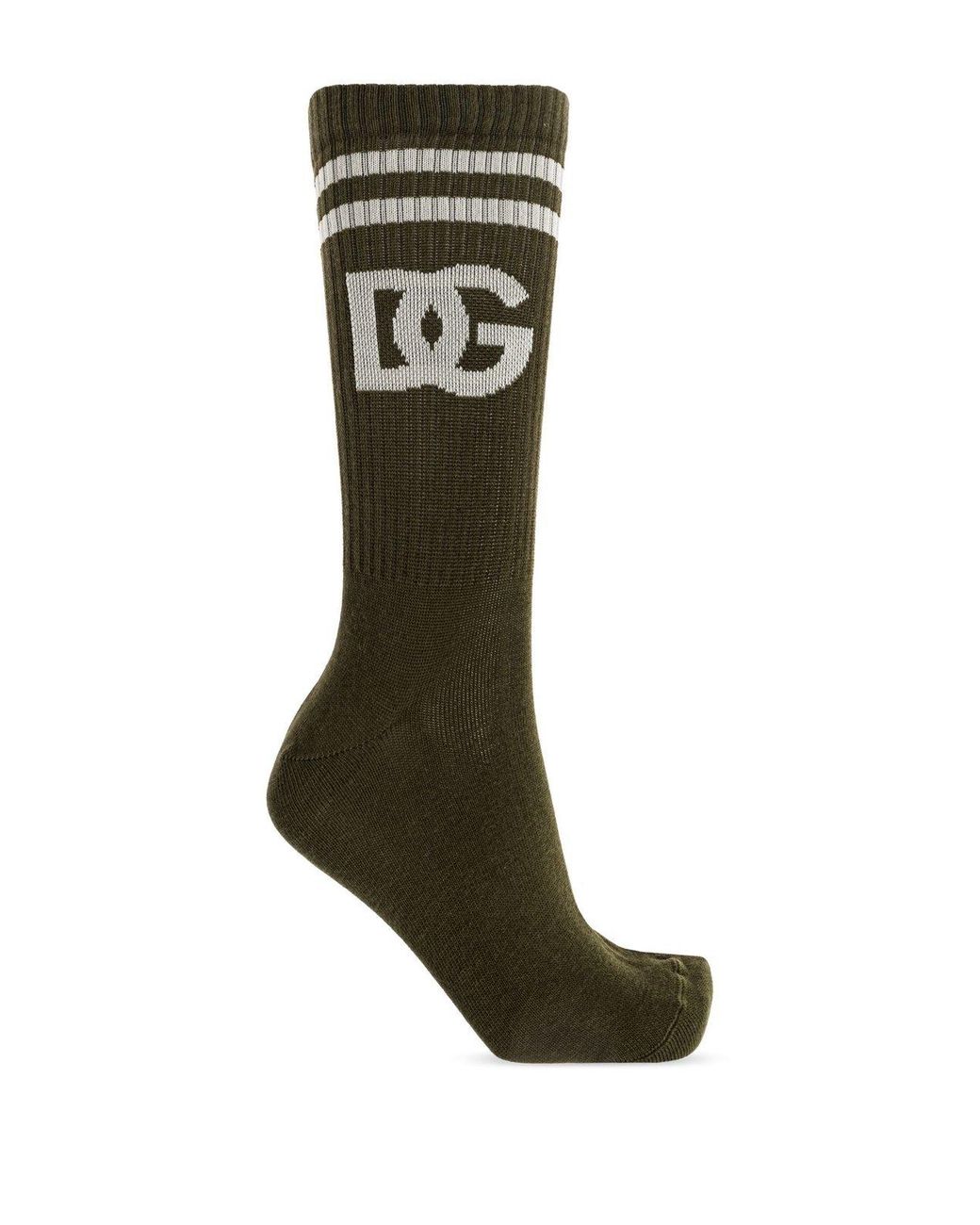 Dolce & Gabbana White Striped Logo Socks for men