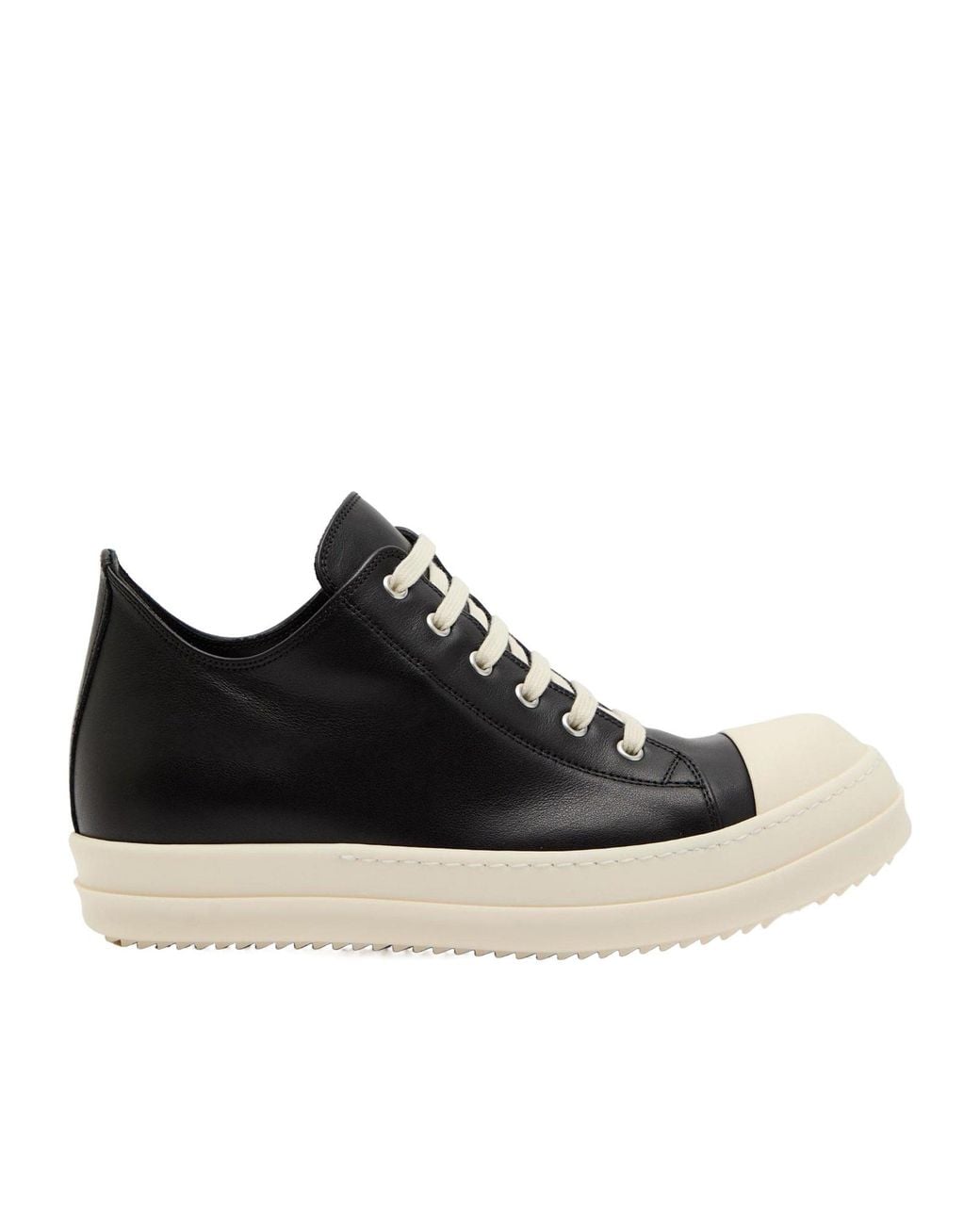 Rick Owens Black Leather Low-Top Casual Shoes for men