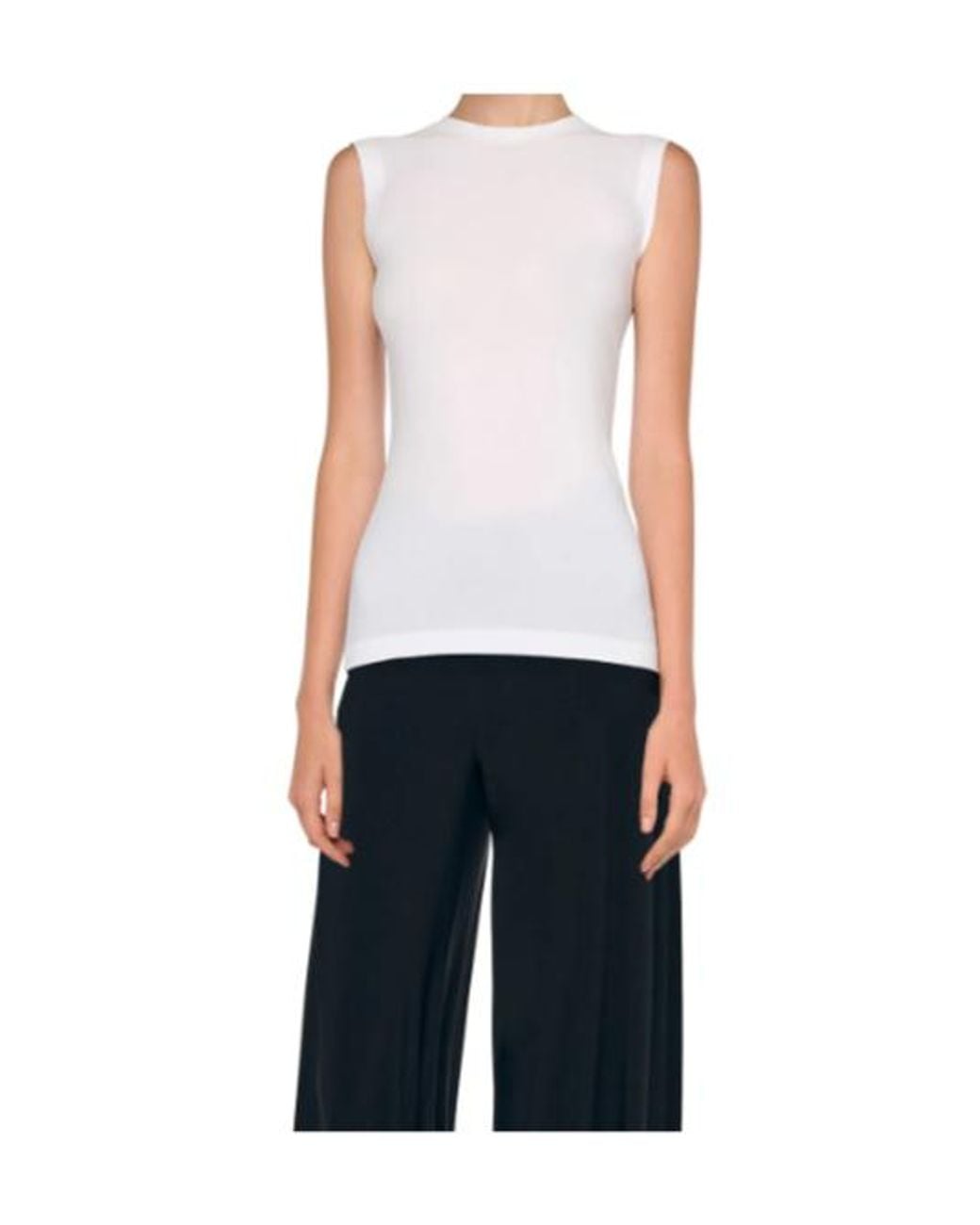Norma Kamali White Sleeveless Round-Neck Top