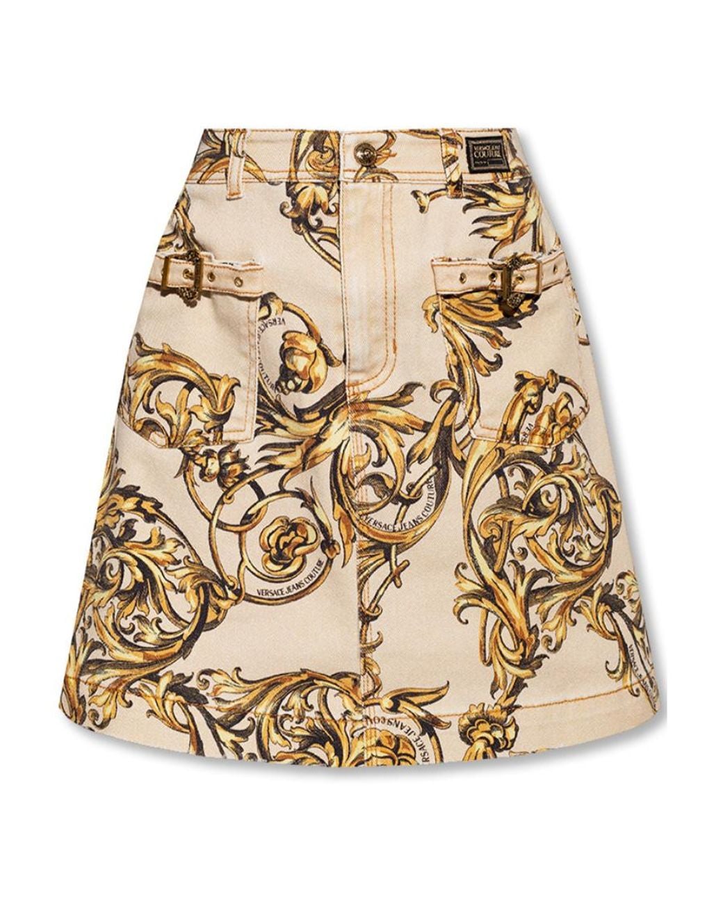Versace Jeans Natural Baroque Print Denim Skirt