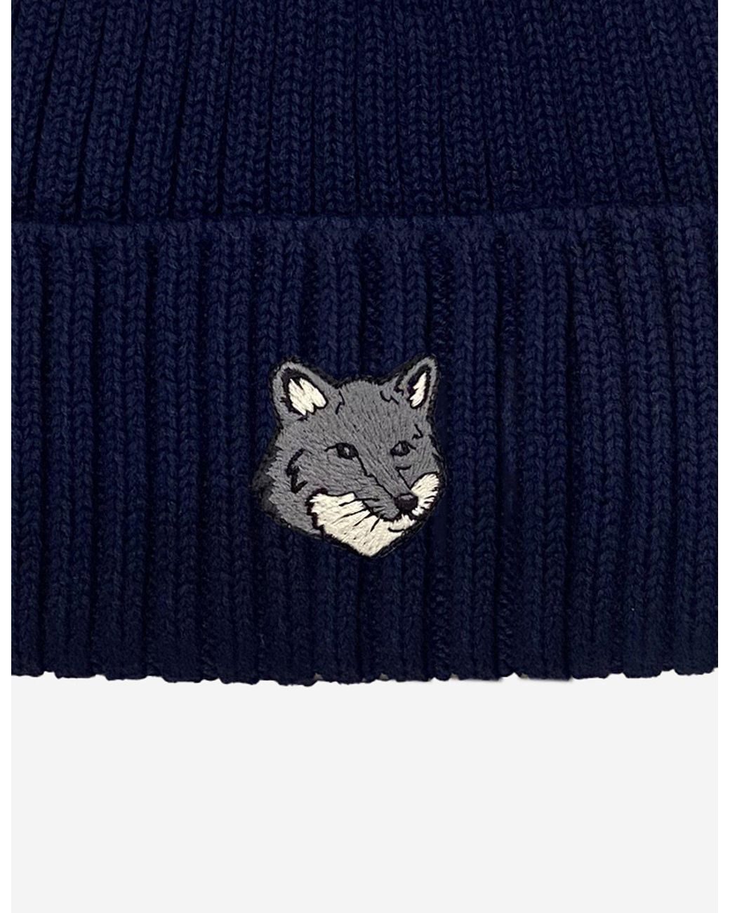 Maison Kitsuné Blue Maison Kitsuné Fox Head Large Beanie for men