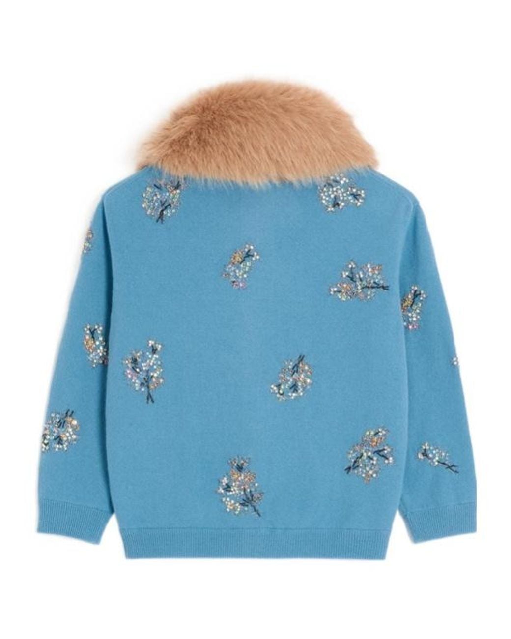 Valentino Blue Embellished Three-Quarter-Sleeved Cardigan